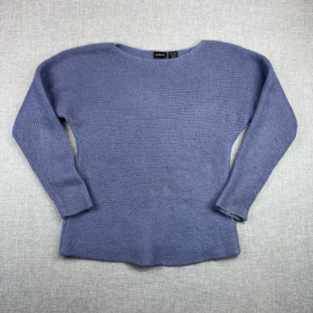 Vintage 90s Indeed Womens Medium Mohair Blend Sweater Lavender Fuzzy Knit Cozy‎